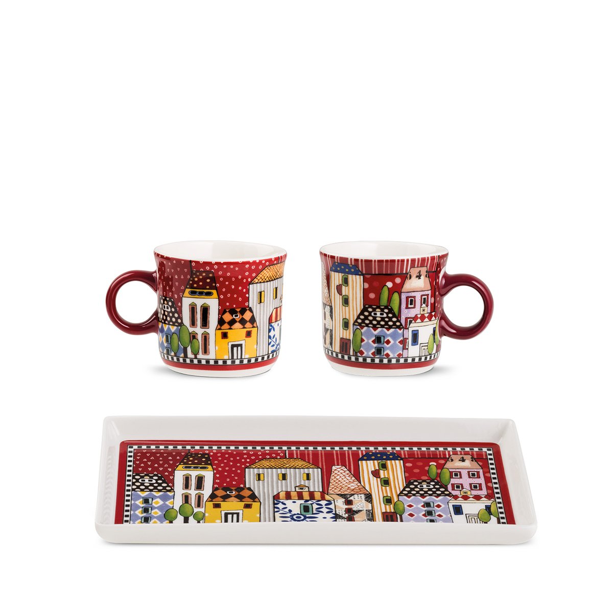 Set 2 Mini Tazze + Vassoio “Paese Mio” Rosso