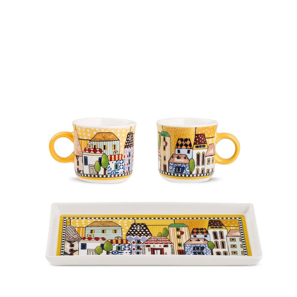 Set 2 Mini Tazze + Vassoio “Paese Mio” Giallo 