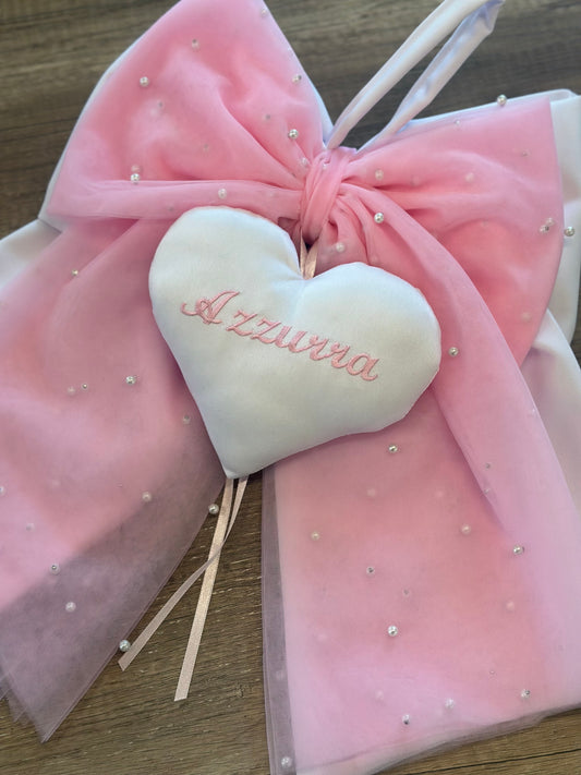 Fiocco nascita con tulle e cuore ricamato