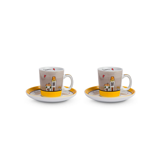 Set Tazze Colazione con piattini Le Casette Giallo