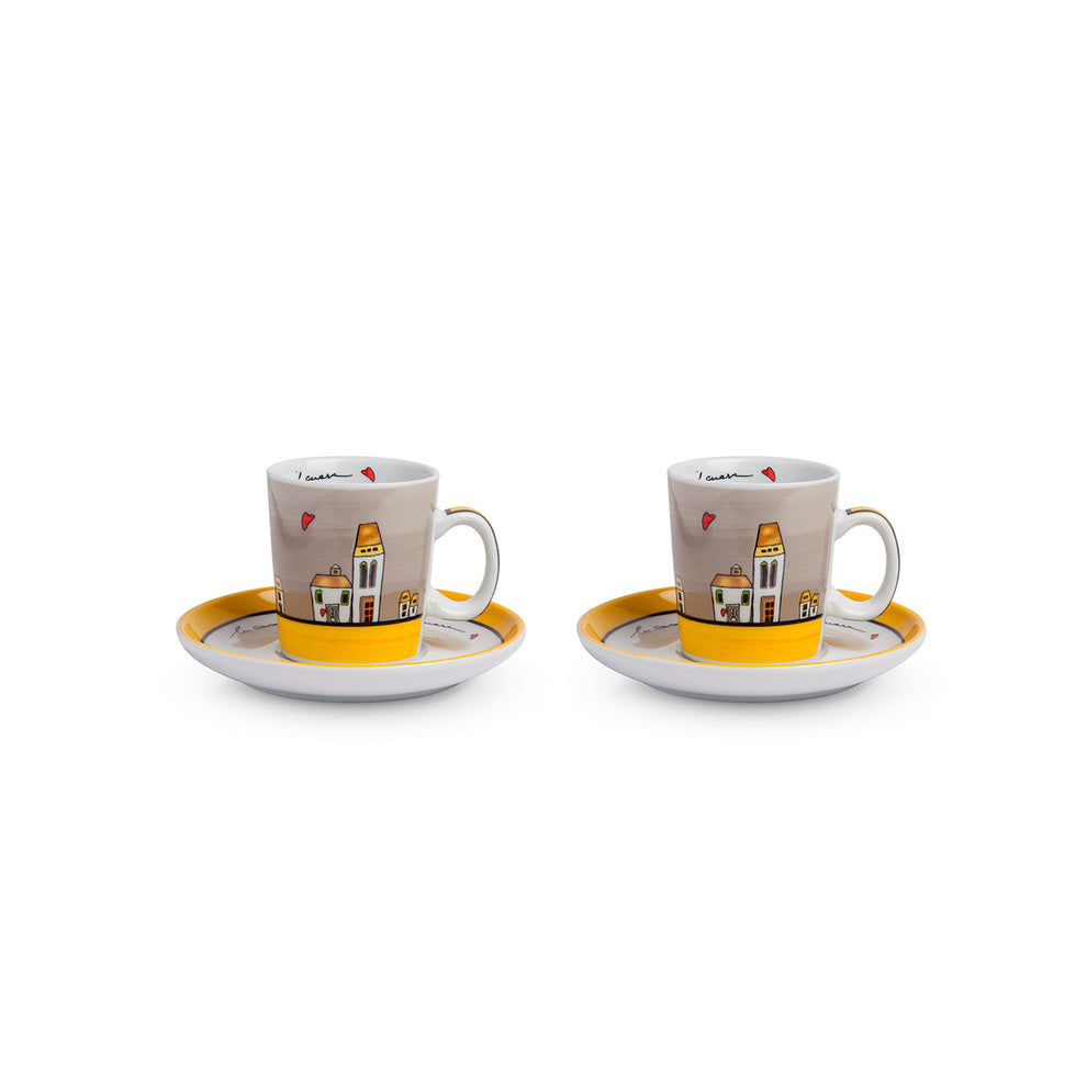 Set Tazze Colazione con piattini Le Casette Giallo 