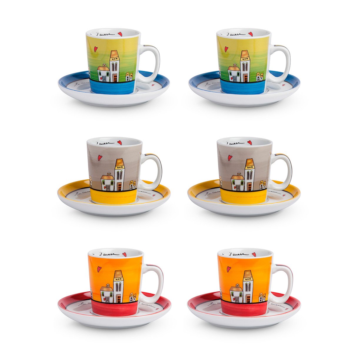 Set 6 Tazze Caffè con piattini Le Casette