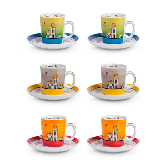 Set 6 Tazze Caffè con piattini Le Casette